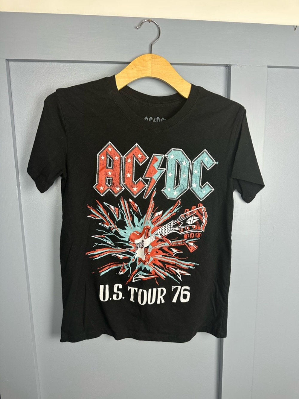 AC/DC Black Tee with Red and Teal Tour Graphic‎ Women’s